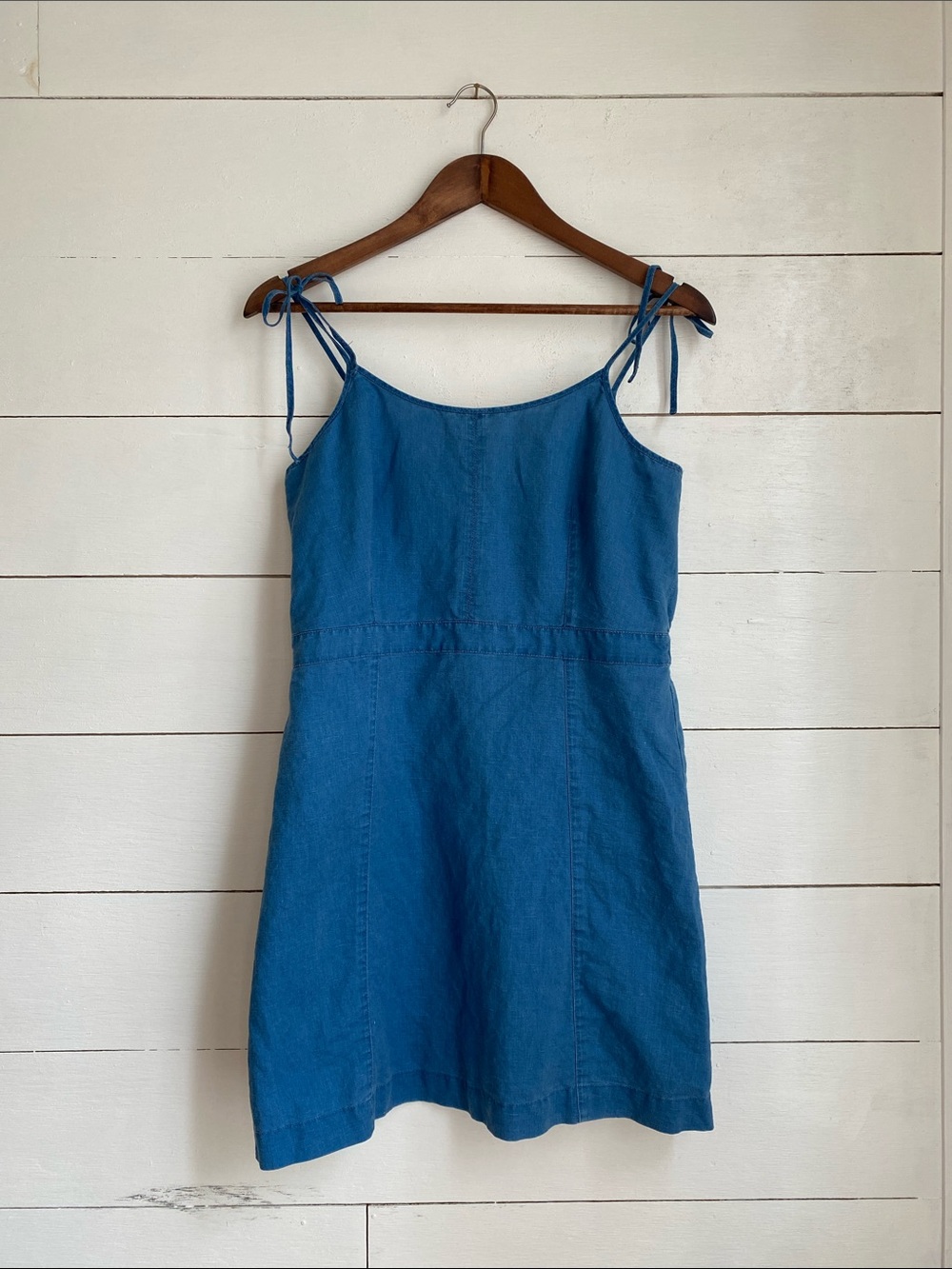 Madewell Blue Tie-Strap Linen-Blend Mini Dress